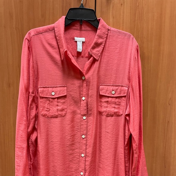 Chicos two-pocket button-down shirt sherbet orange Size 3 - Picture 4 of 7